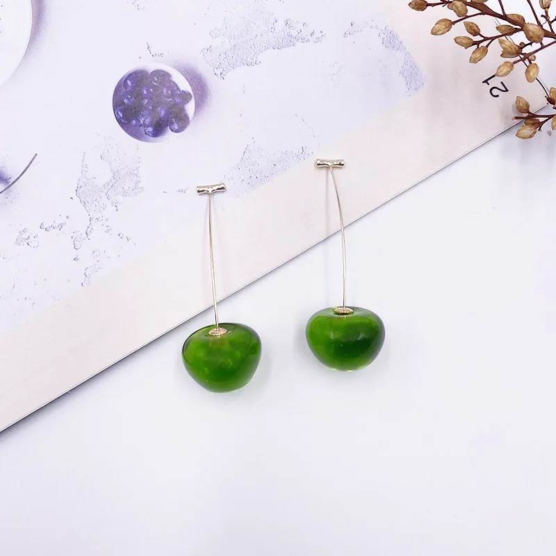 Korean Sweet Cherry Earrings Long statement Earrings for Women Acrylic Resin Colorful Fruit Dangle Earring Red Blue Pink Cherry