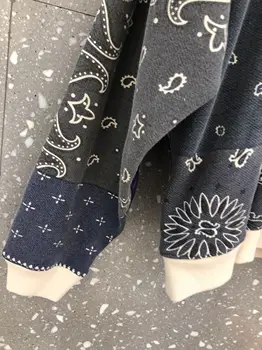 

20 spring niche design retro blue dyed cashew flower hand-made quilted stitching loose hoodies