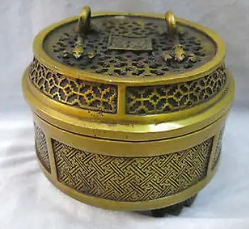 

China brass censer carved double happiness Shuang xi Incense Burner Statue
