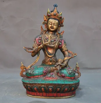 

wedding decoration Tibet Bronze 24k gold Gilt Inlay turquoise gem Vajrasattva tara Kwan-Yin statue