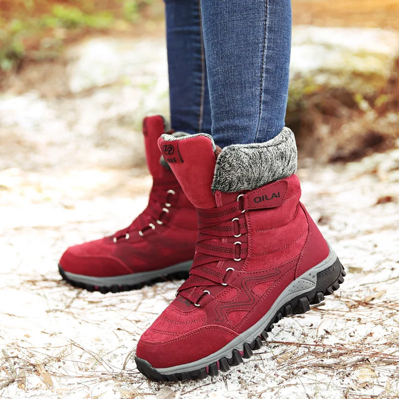 

2019 Europe And America Winter Snow Boots Anti-slip Wearable Middle Boots Thick Bottomed plus Velvet Warm Cotton-padded Shoes