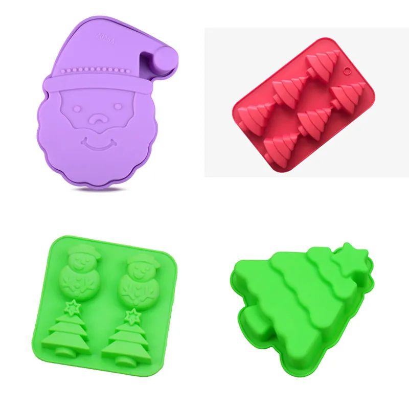 

4 Styles Christmas Tree Shaped Silicone Mold Santa Cooking Tools Fondant Cake Mold For Muffin Cupcake Pudding Jelly Bakeware