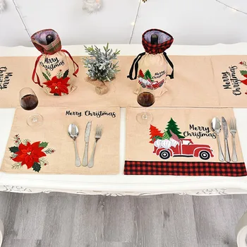 

Christmas Day Home Atmosphere Dress Up Linen Christmas Flower Table Mat Kitchen Place Mat Coaster Table Mat Mat Bowl Coaster