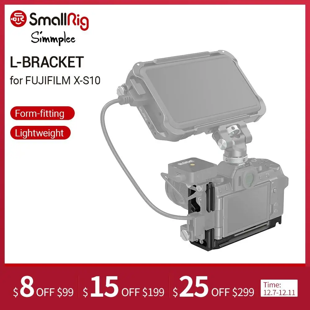 

SmallRig Camera L-Bracket for FUJIFILM X-S10 Camera w/ Arca-Type 1/4" Accessory Threads Quick Release L plate 3086