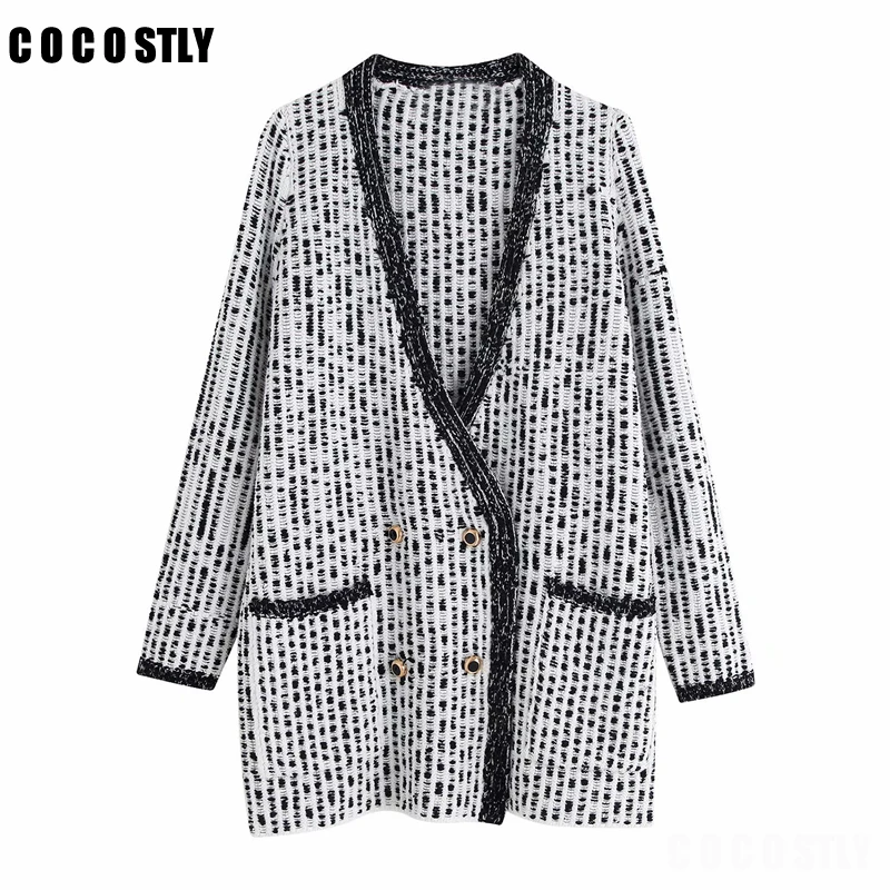 #^Special Price Pockets Jackets Women Fashion Knitting Coats Women Cardigan Elegant V Neck Double Breasted Jackets Female Ladies