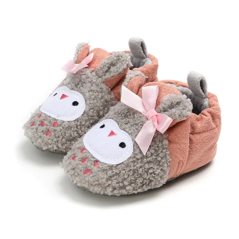 D Милые мягкие детские туфли из флиса для новорожденных девочек и мальчиков зимняя теплая обувь с принтом животных детская обувь на плоской подошве от 0 до 18 месяцев - Цвет: D