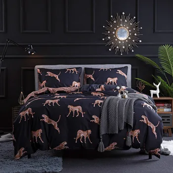 

Soft and Comfortable Skin-Friendly Reactive Printing 3-PCS Dark Wind Bedding Kit Animal Leopard Net Red Hot Selling Models