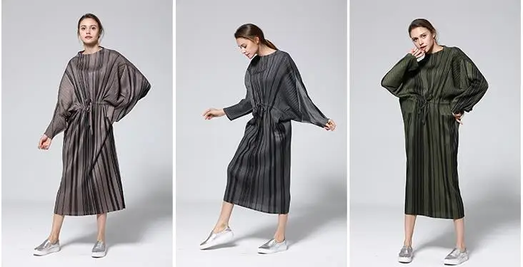 Issey Плиссированное Платье женское длинное весеннее и летнее Новое Свободное платье для похудения