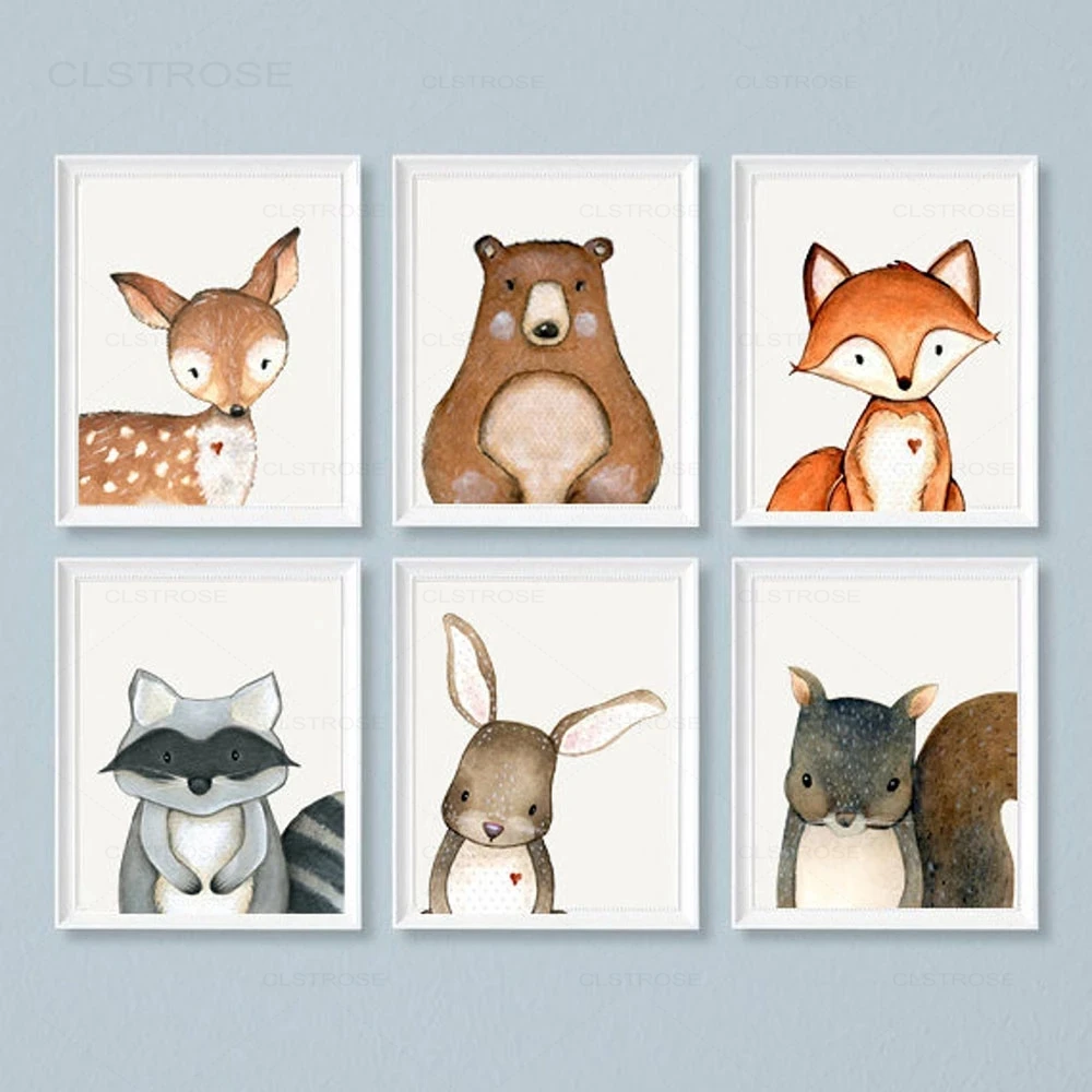 

Squirrel Bunny Bear Fox Canvas Child Poster Nursery Wall Art Picture Print Forest Animal Painting Nordic Kid Baby Bedroom Decor