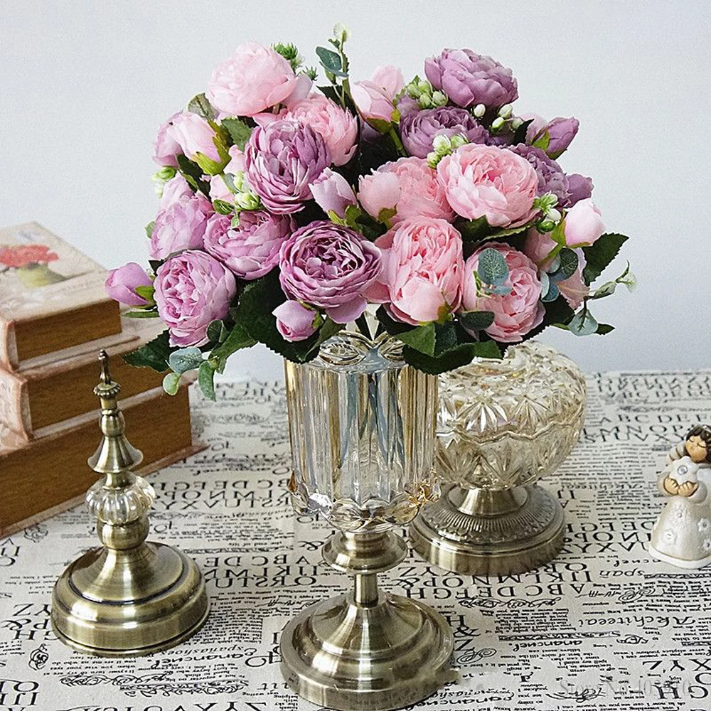 2 шт. искусственные цветы для Роза для украшения Пион Шелковый маленький букет цветов вечерние Весенние Свадебные украшения поддельные цветы