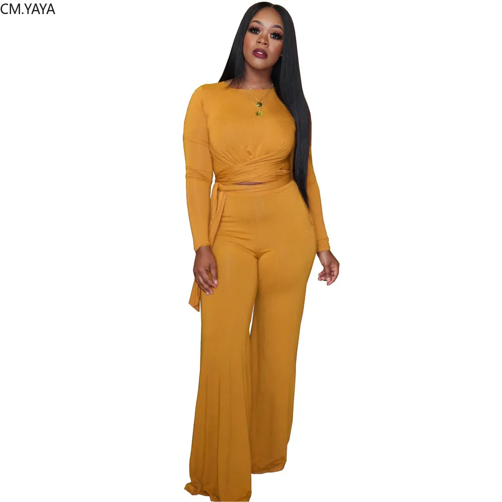 

Autumn Solid Color Wome's set long sleeve tie up hem top wide leg pants suit elegant sexy two piece set tracksuit outfit GL3178