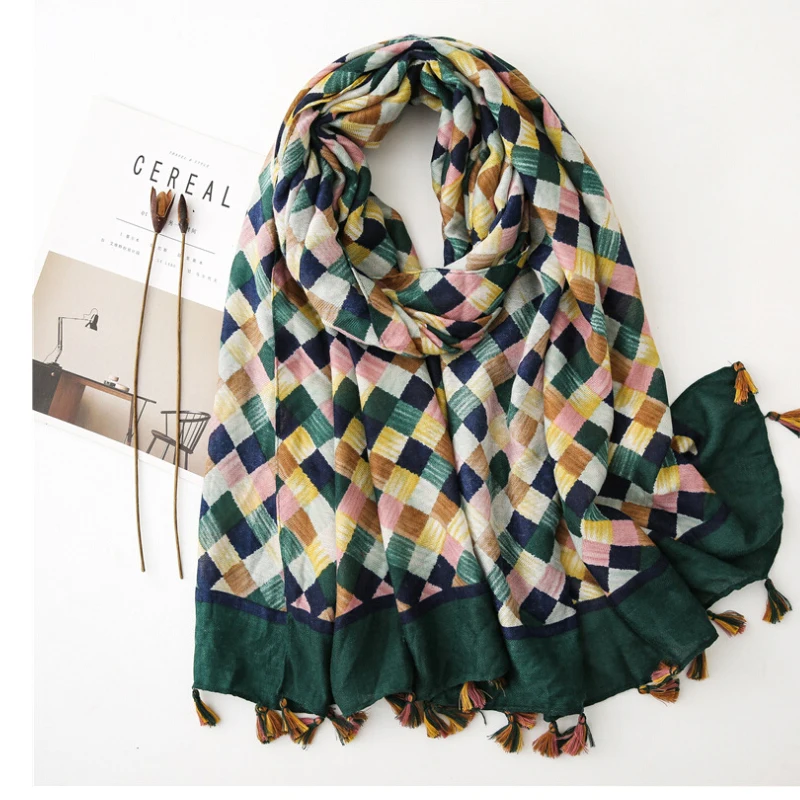 Fashion Women grid Scarf Long size 180x90cm Cotton scarves Winter Lady Scarves Soft Shawl Wrap Scarf Elegant for Christmas  (20)