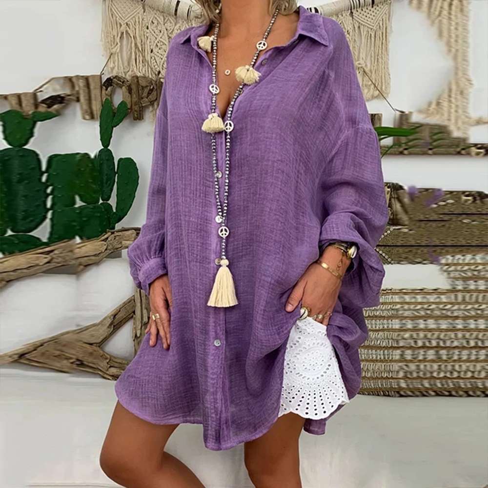 Solid Cotton Linen Tunic Summer Loose Button Shirts For Women Casual Turn-down Collar Long Sleeve Women Blouses Plus Size Tops Solid Cotton Linen Tunic Summer Loose Button Shirts For Women Casual Turn-down Collar Long Sleeve Women Blouses Plus Size Tops
