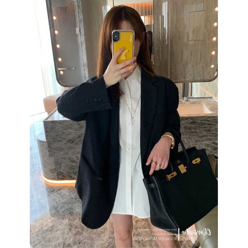 

Online Celebrity 2019 Autumn Korean-style New Style Elegant Fashion Casual Loose-Fit Woolen Long Sleeve Thin Suit Jacket Women's