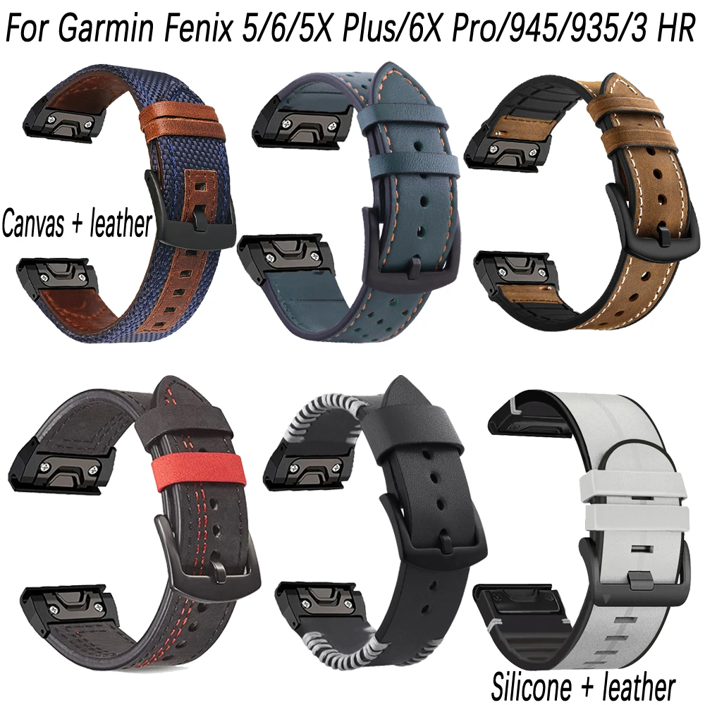 

22/26mm Leather Watch Band Strap For Garmin Fenix 5 6 5X 6X Quick Fit Strap Fenix 3 HR 5 Plus 6 Pro MK1 S60 Forerunner 935 945