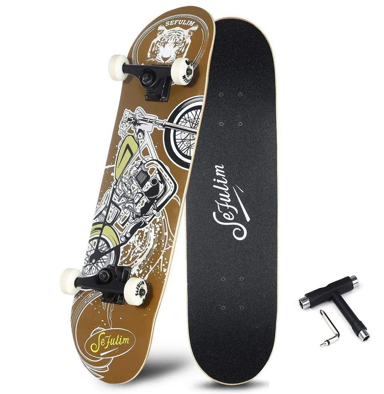 sefulim Skull Skateboard Complete 31x8 Inches Double Kick Trick Skateboards 