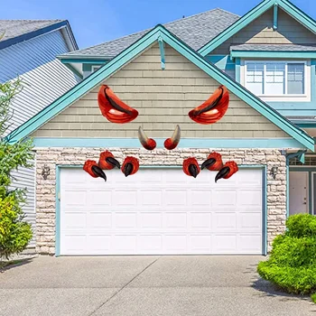 

2 Sets Of Halloween Scary Eyes Fangs Party Decoration Grimace Window Wall Decal Sticker Party Scary Decoration HW020