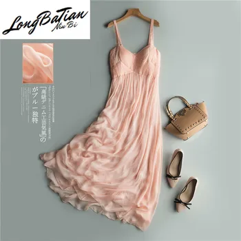 

100% Summer Boho Real Silk Dress Women Maxi Vestido Korean Long Sexy Strapless Woman Vintage Beach Party Dresses