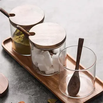 

1pc Kitchen Seasoning Jar Glass Spice Container Salt Jars Condiment Pot With Lid And Spoon Home Kitchen Storage Bottle