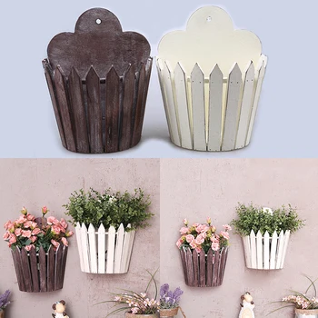 

1PC Wooden Fence Artificial Flowers Basket Wall Hanging Decorative Flower Container for Wedding Home Shop Bar Storage Organizer