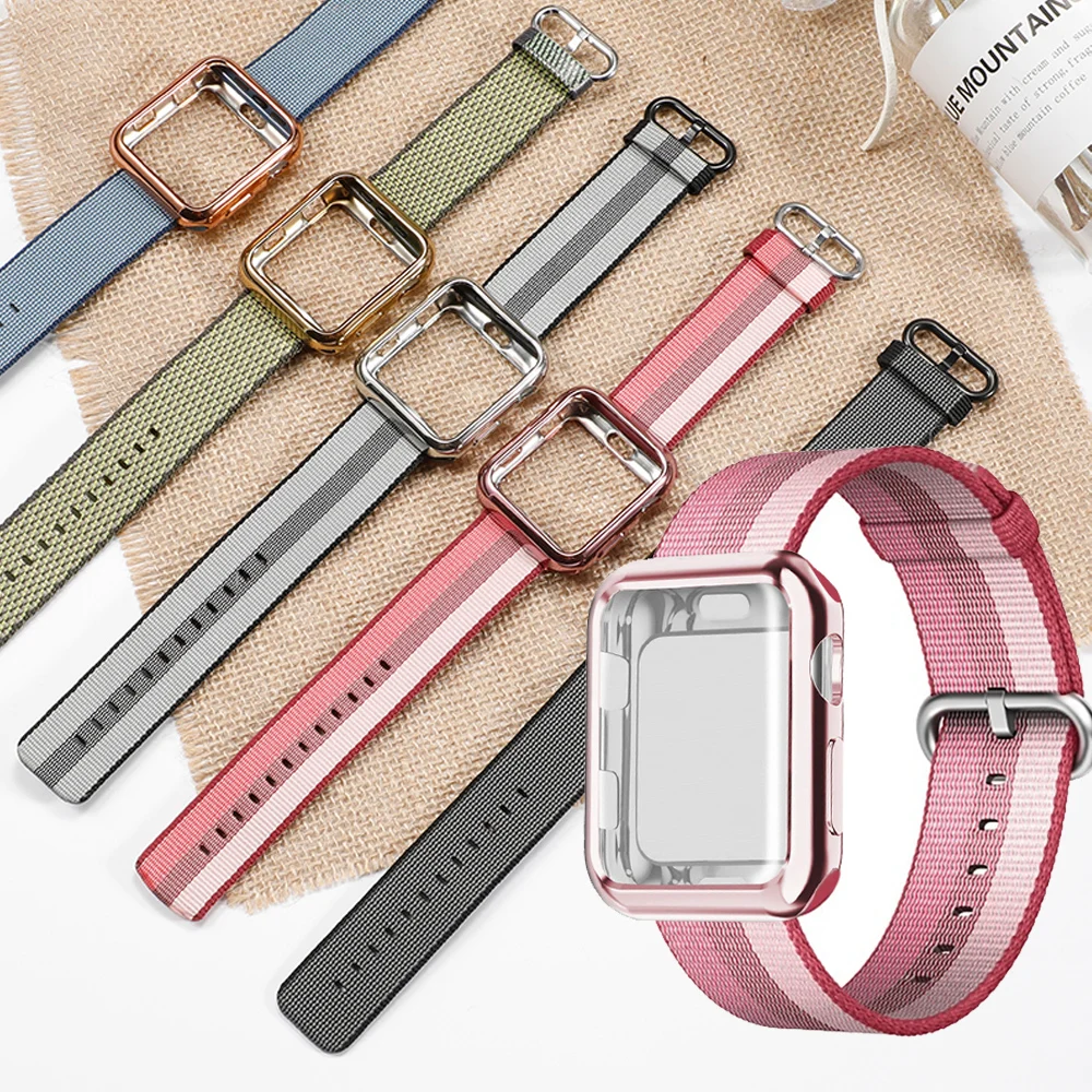 Чехол + ремешок для apple watch band series 4 3 2 1 44 мм/42 мм iwatch band 40 мм 38 мм тканый нейлоновый браслет correa аксессуары для часов
