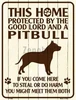 Warning Protected Pit Bull Pitbull Dog Beware Vintage Metal Tin Sign Guard Plaque Retro Shabby Home Decoration Cuadros Tin Decor ► Photo 2/6