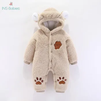 

NewBorn Baby Clothes Hoodie Polyester baby romper for boys brown winter Rompers 3m-12m footprint Rompers Kids Girls Costume 2020