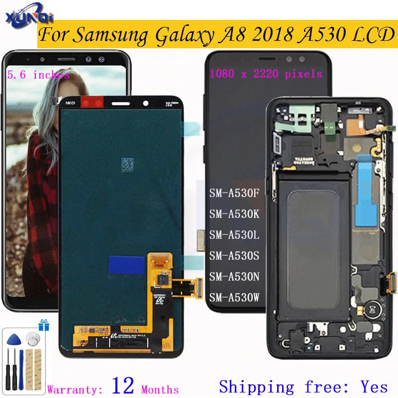 

Super OLED LCD For Samsung Galaxy A8 2018 A530 SM-A530F A530DS A530N Touch Screen+Digitizer LCD Display Assembly With Frame LCD