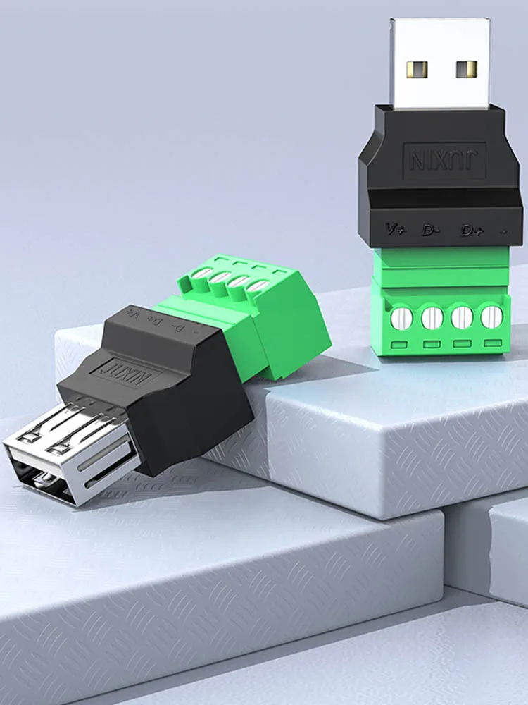 7-teiliges USB-Typ-A-Stecker-Set, USB 2.0 Adapter, 4-poliger Stecker/Buchse, 4-Pin Schraubklemmen-Stecker – Detail 4