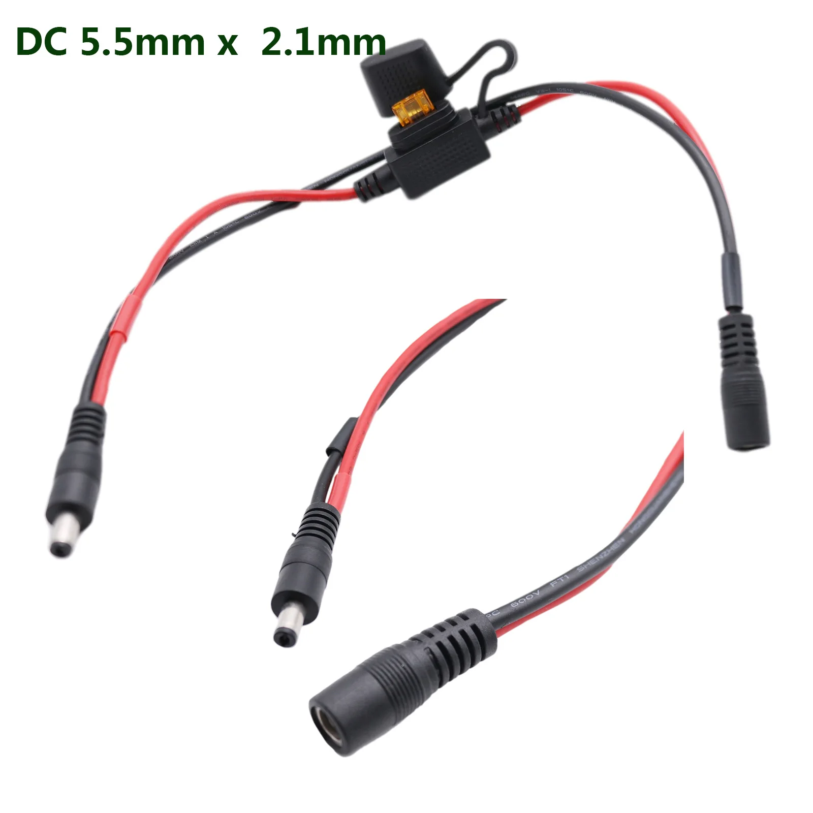 10pcs CCTV DC 5.5mm x 2.1mm Male to Female Power Cable with 5A Fuse LED Strip Surveillance Camera Security Equipment 40cm 14AWG |