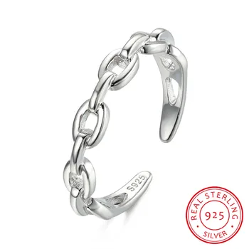 

Minimalist Female Small Chain Ring 100% Real 925 Sterling Silver Engagement Ring Vintage Wedding Rings For Women