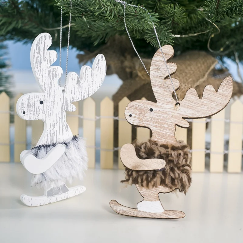 Wooden Elk Pendant Christmas Tree Closet Ornaments Plush Small Pendants For Home Party Supplies New Year Decorations | Дом и сад