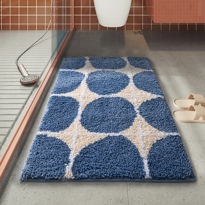 Nordic Plaid Bathmat Fluffy Rug Flocking Tub Side Mat Carpet Bathroom