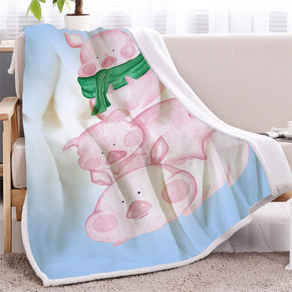 Pigs Kids Blankets For Beds Watercolor Furry Blanket Cartoon Soft Pigs Kids Blankets For Beds Watercolor Furry Blanket Cartoon Soft