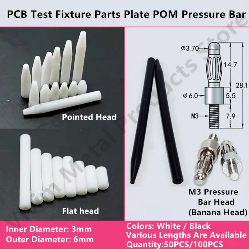 50/100PCS 6x20mm 6x30mm PCB Test Fixture Parts Plate POM Pressure Bar White/Black Point Ended Dowel Positioning Pin Pillar