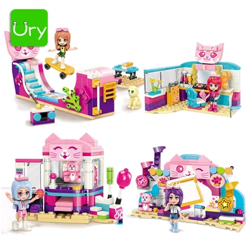 

Friends Princess Series 4IN1 Magic Cat Music Festival Set Mini Animal Figures DIY Educational Model Building Blocks Toy for Girl