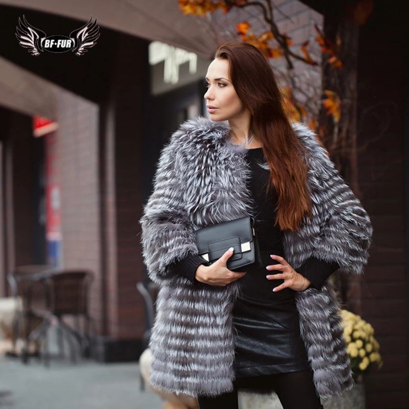 Flash Deal BFFUR Real Fur Coat Luxury Women Winter Fashion Style Natural Fur Vest Coat Female Silver Fox Fur Coat Russian Fur Coats Slim 28