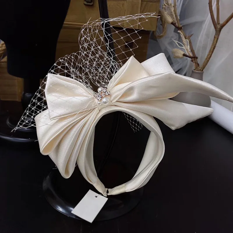 Vintage Champagne Mesh Bow Headband Bridal Headdress wedding hair Accessories hair accessories bridal hair accessories