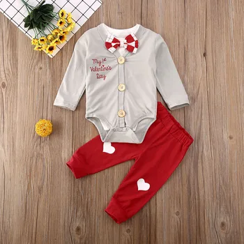 

3Pcs Toddler Baby Boy Valentine Clothes Gentleman Cardigan Bow Romper Tops Heart Legging Pants Outfits Set