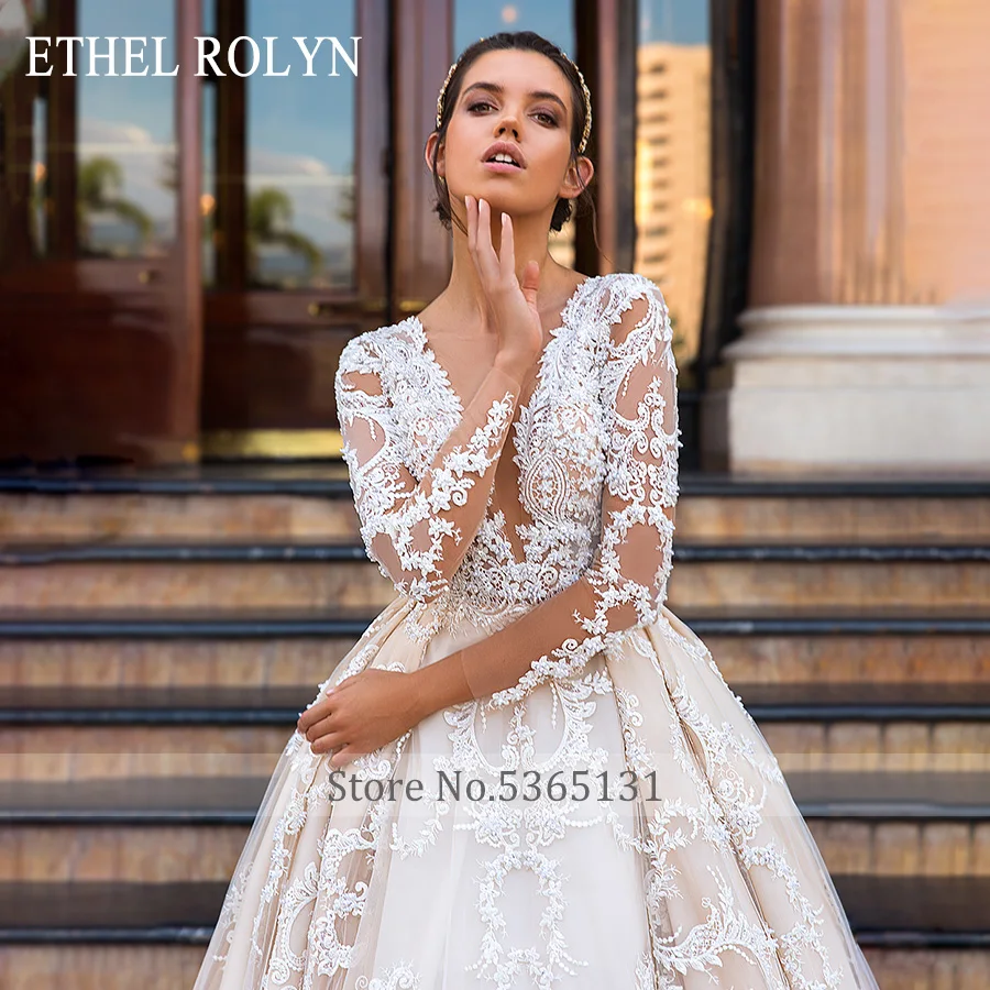 ETHEL ROLYN Luxury Wedding Dresses For Women 2023 Beaded Lace Appliques Sexy V-neck Princess Bride Gowns Vestido De Noiva