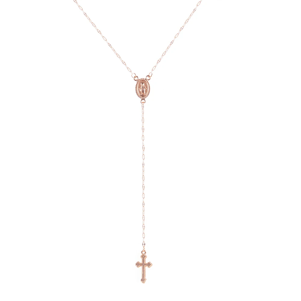 New Vintage Gold/Rose Gold Christian Cross Bohemia Religious Rosary Pendant Necklace for Women Charm Jewelry Gifts