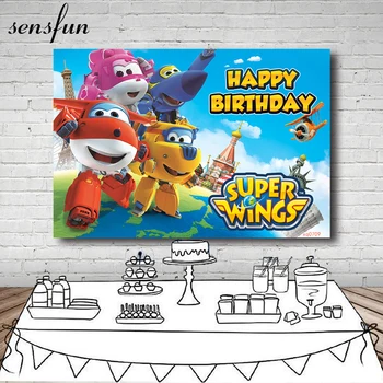 

Sensfun Vinyl Polyester Kids Birthday Super Wings Custom Photo Background Baby Shower Backdrop Photography Studio Supplies