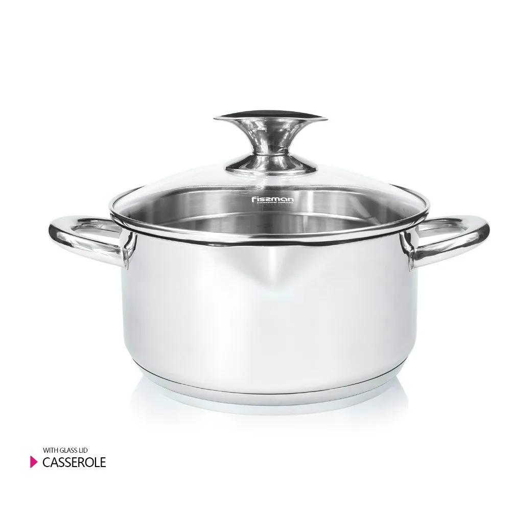 

Casserole with glass lid with two side handles 304 stainless steel induction