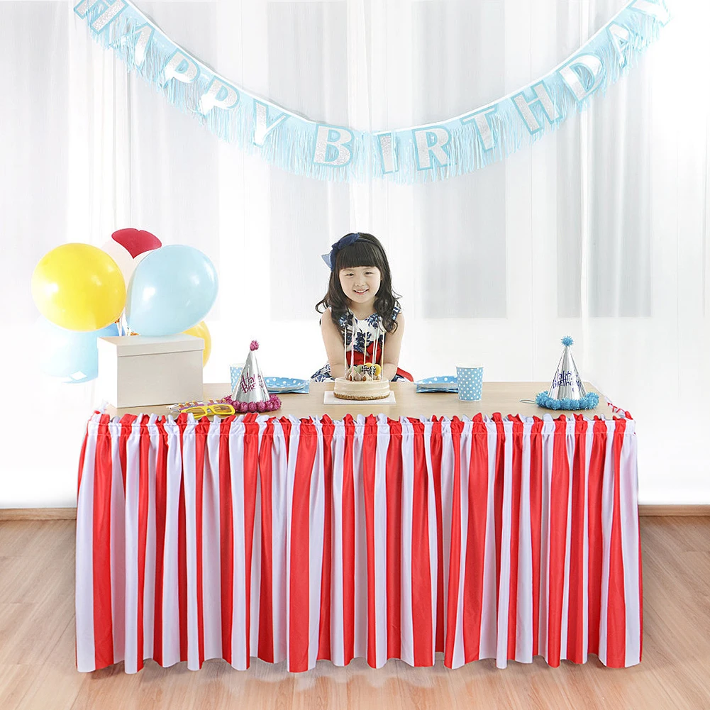 

Red White Striped Table Skirt Christmas Festival Party Decoration Hotel Banquet Wedding Table Decor Home Textile Table Skirts 24