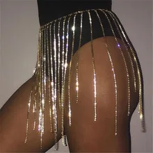 Shiny Diamante Waist Body Chain Women Gold Sliver Long Tassel Rhinestone Hollow Out Metal Chain Clubwear Accessories Body Chains