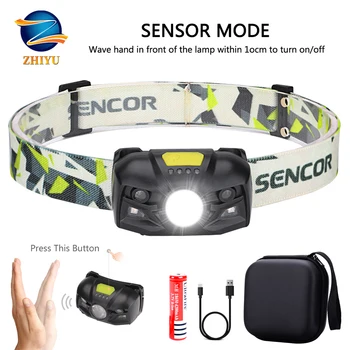 

ZHIYU Motion Sensor Headlamp Cree Led Hands Free Headlight with USB Charge Elastic Headband 5 Modes Lamp for Camping,Fishing