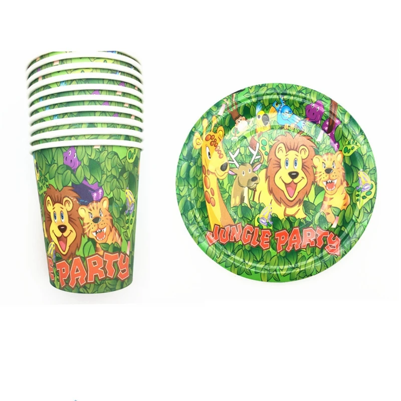 20pcs Party Джунгли животных льва серии тема тарелки чашки набор мальчиков на день рождения, День благодарения Тема вечерние украшения - Цвет: 20pcs Party