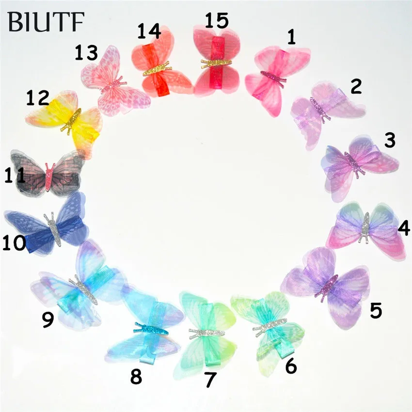 MIX 10pcs/lot 2.6'' Silk Tulle Hair with Clip Accessories Fabric Bow Beautiful Headwear Hairpin HDJ162 - Color: MIX