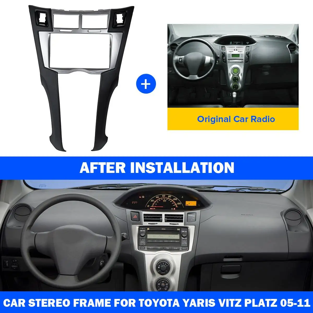 2Din автомобильное радио рамка для приборной доски для Toyota Yaris Vitz Platz 2005 2006 2007-2011 Накладка комплект 178x100/173x98/178x102 мм Панель