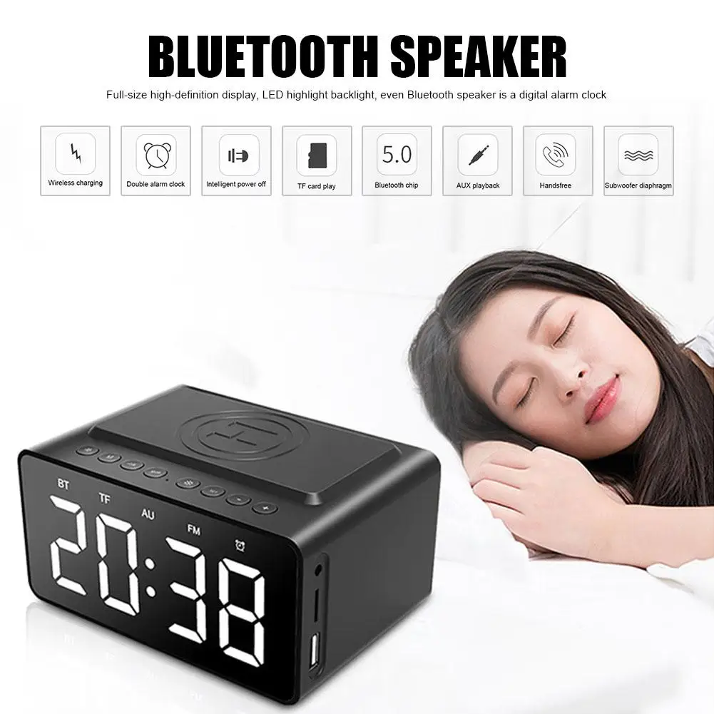 BT508 с беспроводной зарядкой Bluetooth динамик часы светодиодный Будильник банк